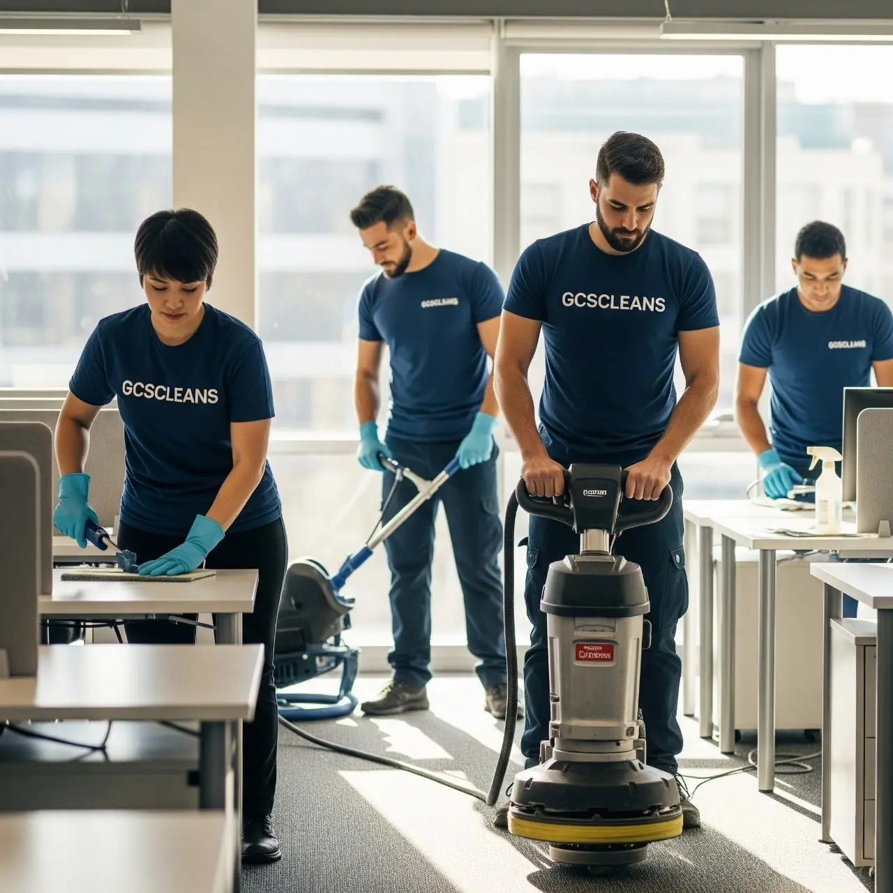 A Professional Lexington Office cleaning service cleaners team working in an office environment