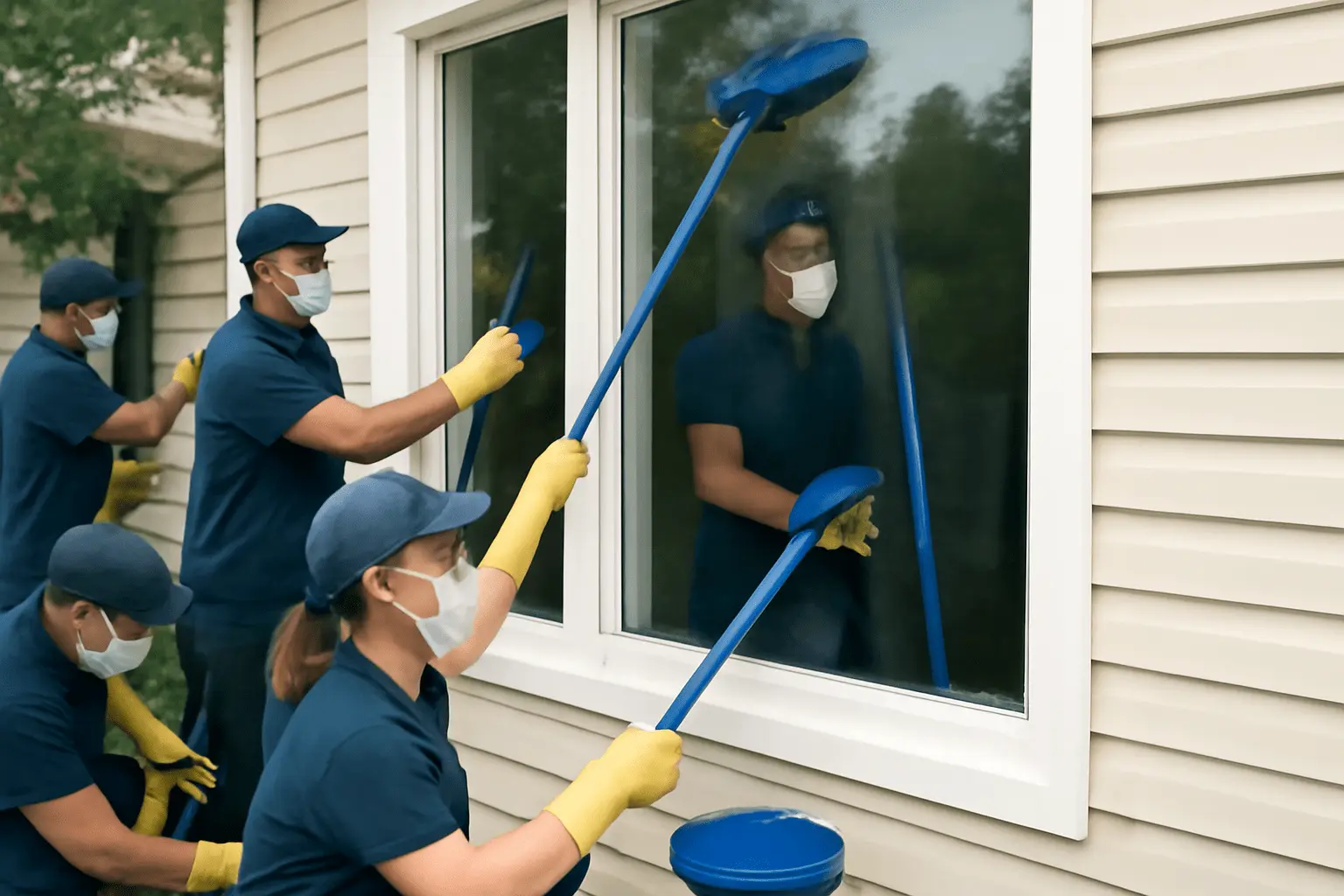 A Window Glass cleaning Services Columbia SC team washing windows on a building or home exterior