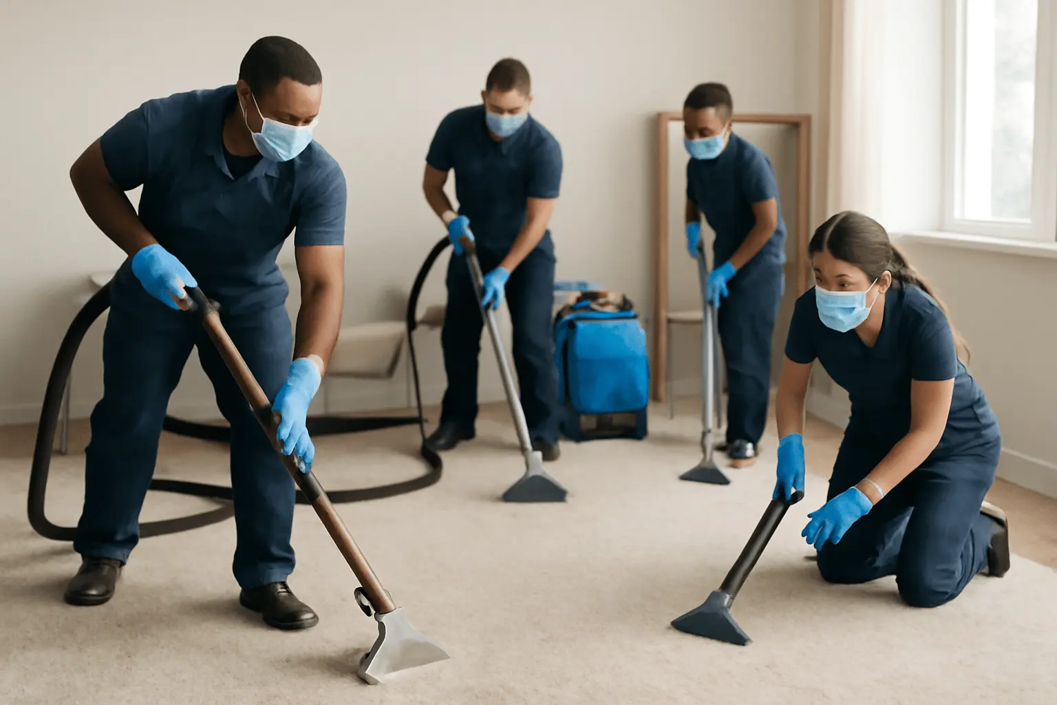 A carpet cleaning Columbia SC team working to clean carpets in a home or office setting