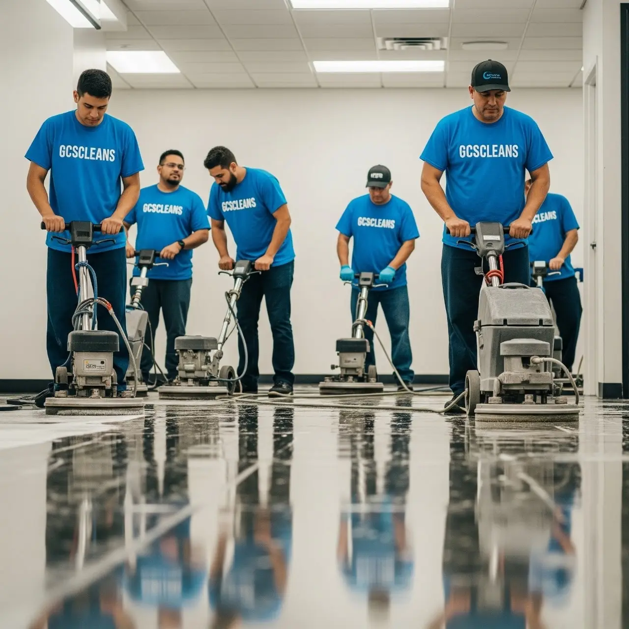 A commercial floor waxing services Lexington SC cleaners team working image