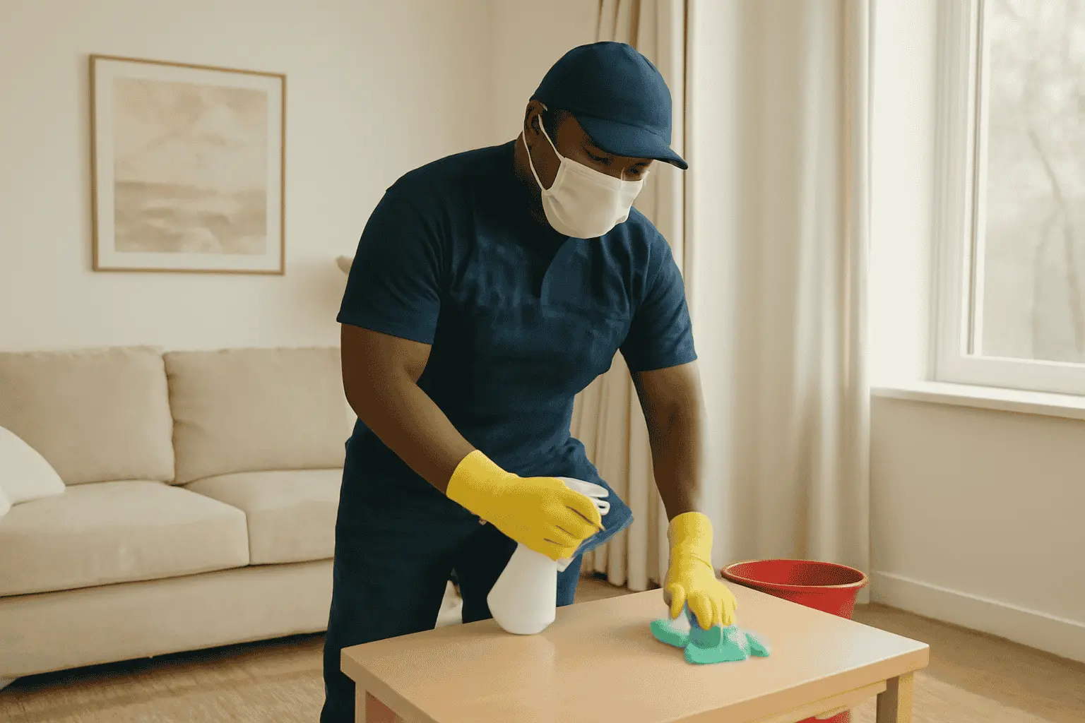 A professional apartment cleaning services Columbia SC cleaner cleaning a living room or bedroom in an apartment
