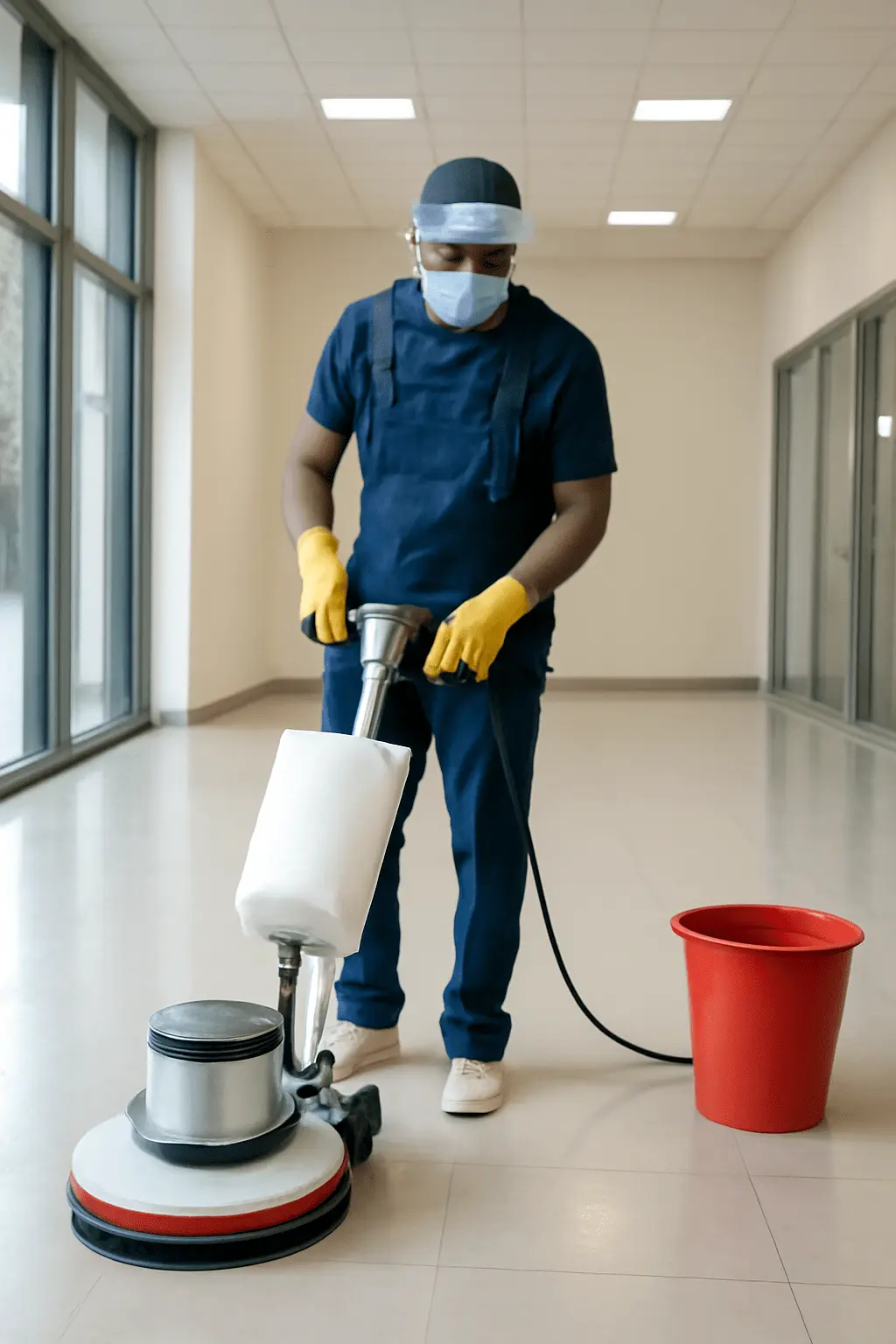 A professional floor stripping and waxing services Columbia SC cleaner stripping and waxing the floor of a commercial space