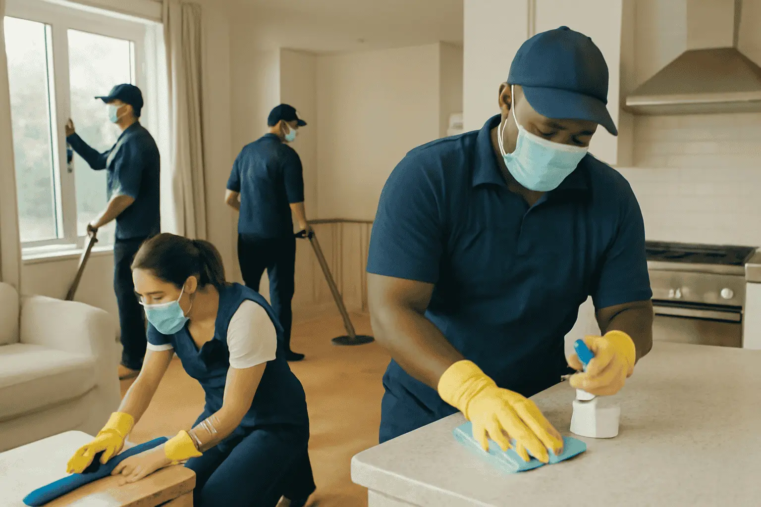 Apartment Cleaning Services Columbia SC Cleaning team working on an apartment's kitchen or living room