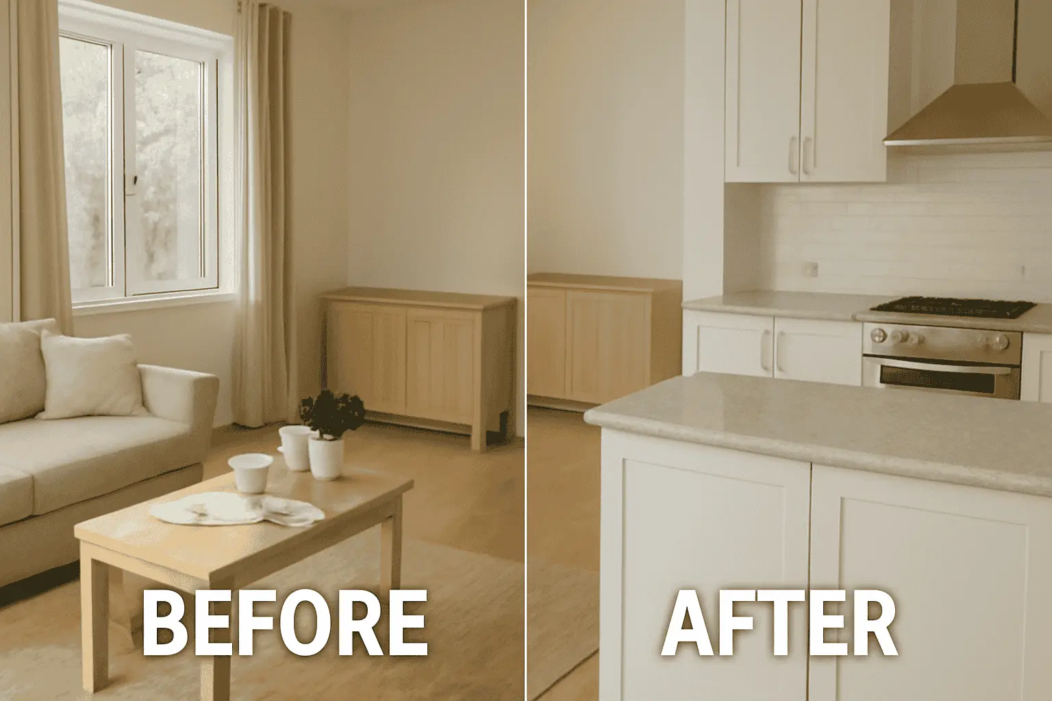 Columbia apartment cleaning services before and after comparison of a cleaned and uncleaned apartment space