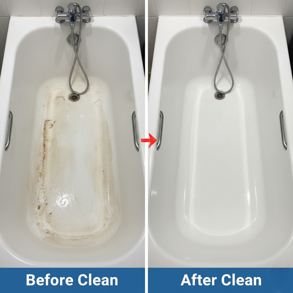 The Best Way to Clean Bathtub Stains Naturally before and after professional cleaning in South Carolina.