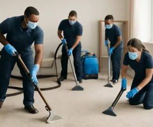 A carpet cleaning Columbia SC team working to clean carpets in a home or office setting