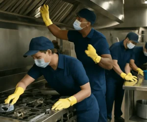 A commercial kitchen cleaning services Columbia SC team cleaning kitchen equipment in a commercial kitchen A commercial kitchen cleaning services Columbia SC team cleaning kitchen equipment in a commercial kitchen