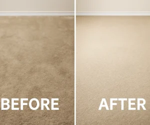 Before and after cleaning images showing the transformation of a dirty carpet to a fresh, clean carpet Before and after cleaning images showing the transformation of a dirty carpet to a fresh, clean carpet