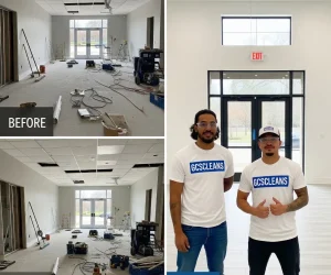 Before and after comparison of a construction site or newly built space cleaned thoroughly Before and after comparison of a construction site or newly built space cleaned thoroughly