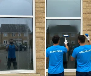 Before and after images showing the difference in window cleanliness and clarity Before and after images showing the difference in window cleanliness and clarity